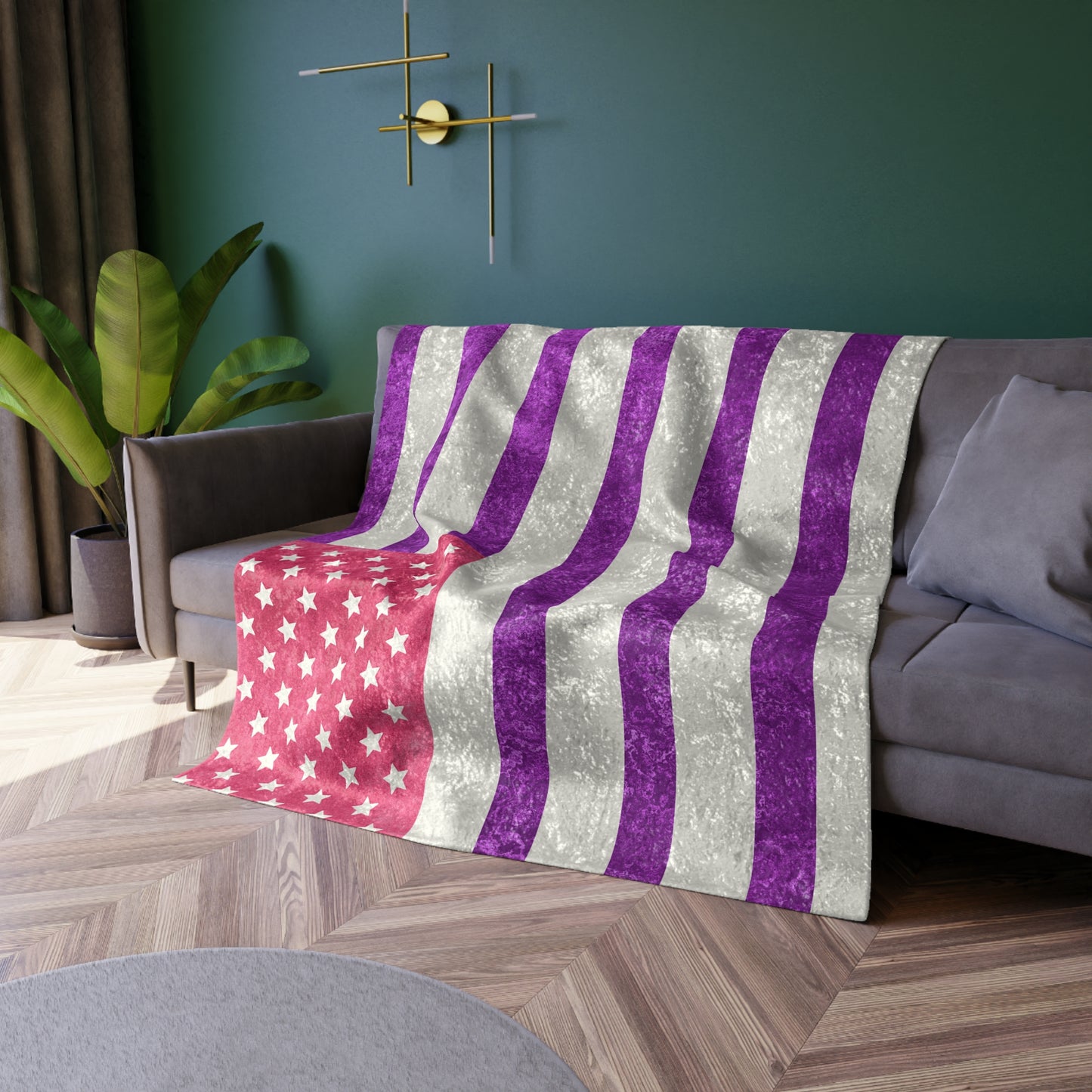Pink Purple American Flag Crushed Velvet Blanket