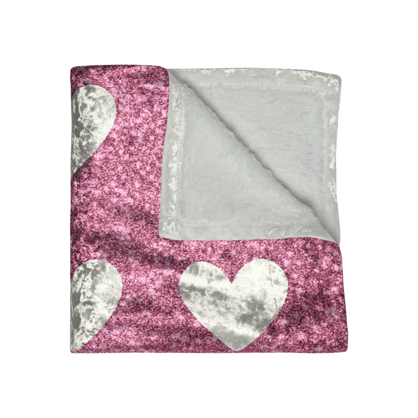 Pink and White Hearts Crushed Velvet Blanket