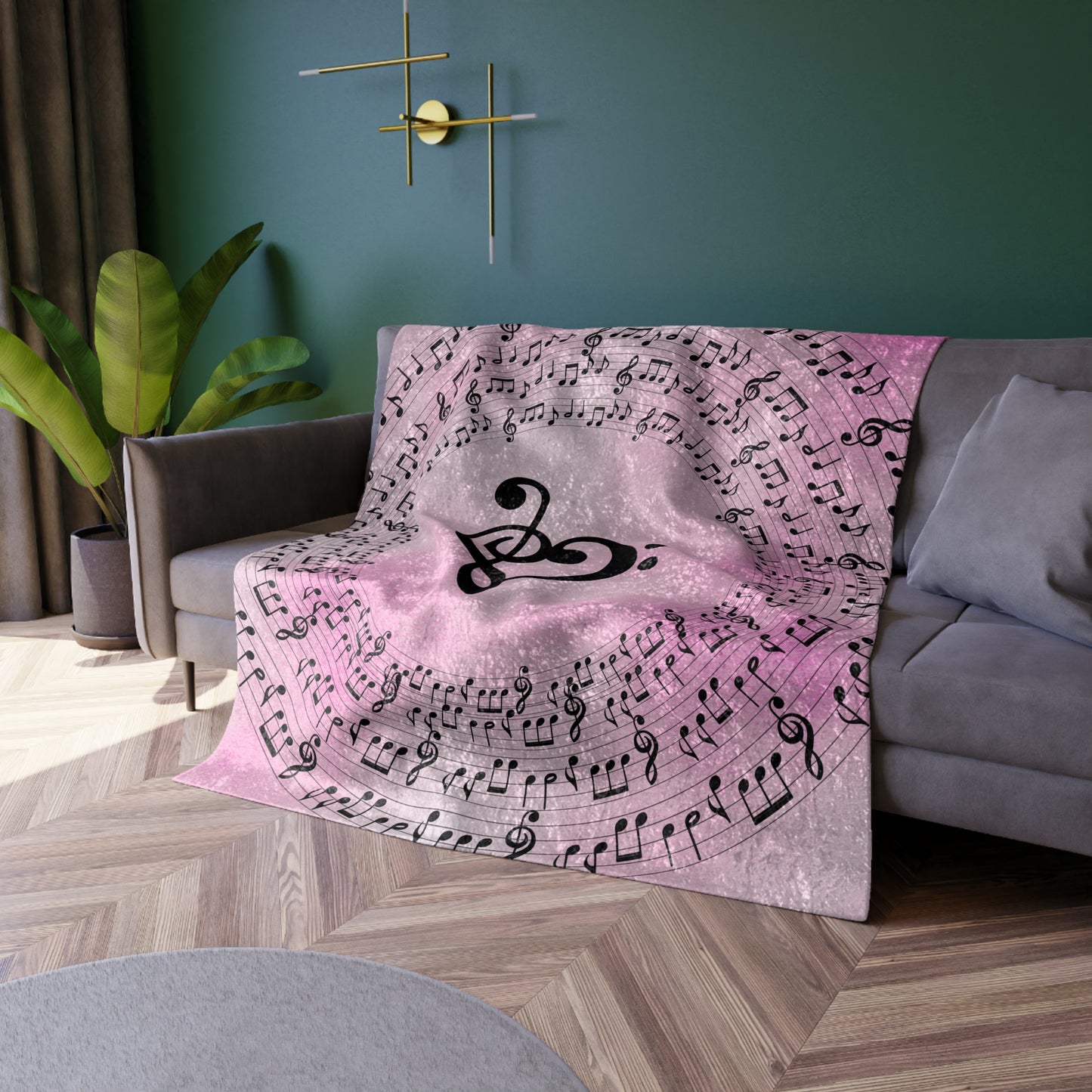 Pink Treble Bass Clef Heart Crushed Velvet Blanket| Music Lover