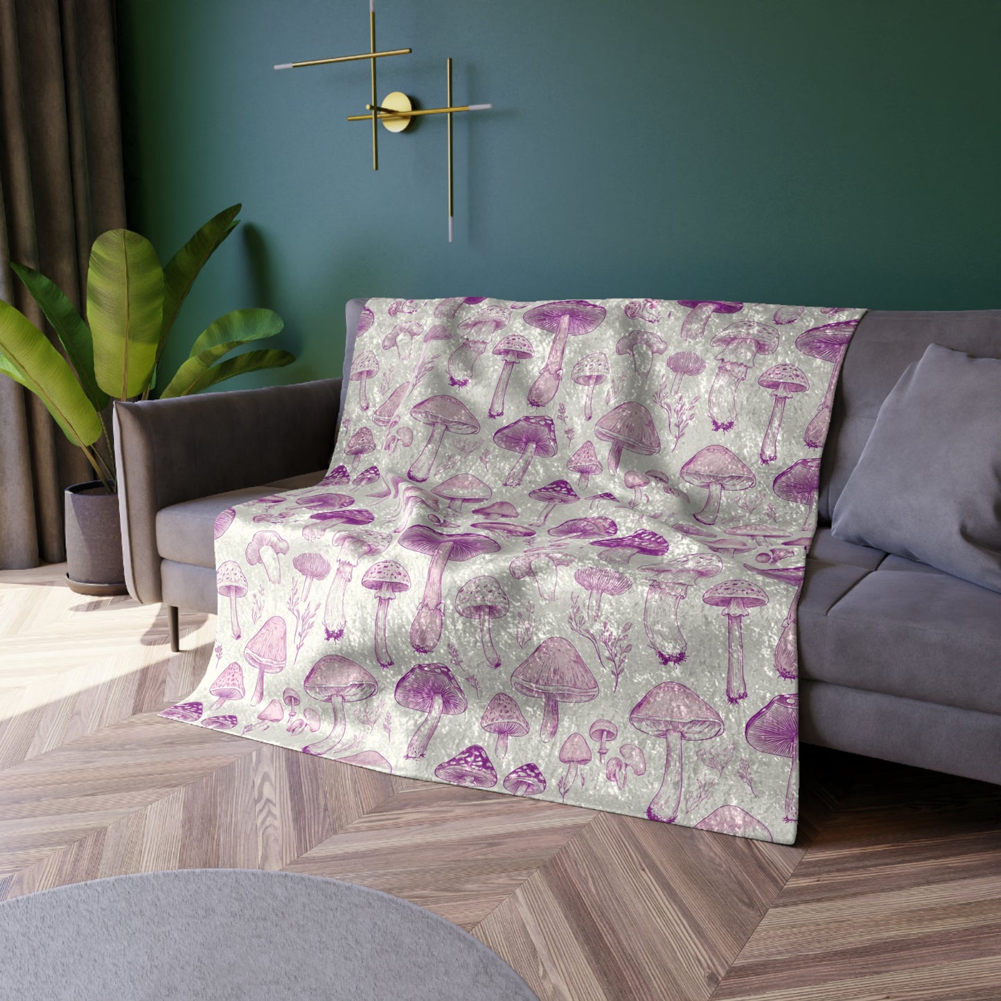 Mushroom Field Purple Crushed Velvet Blanket