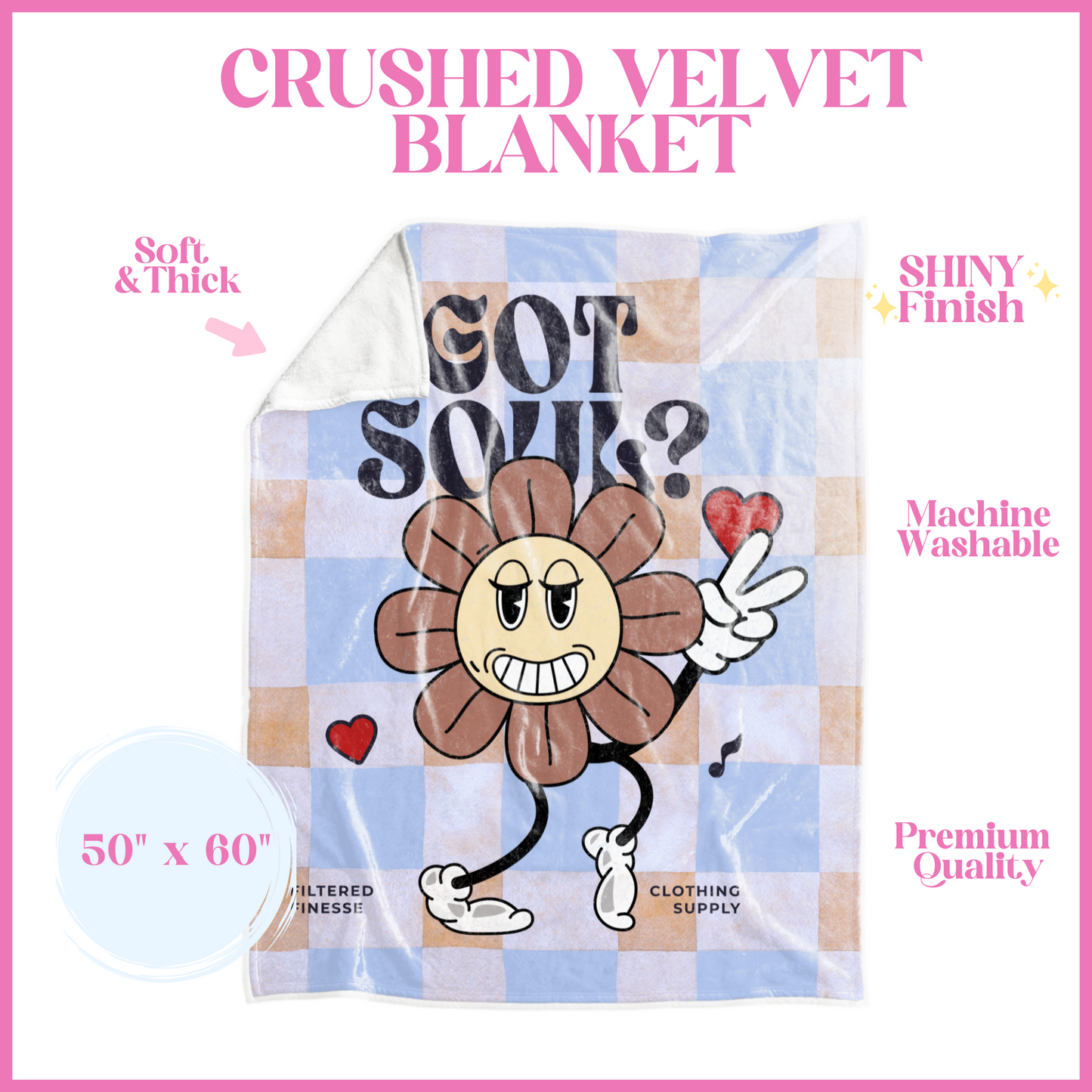 Got Soul Original Flower Character Plaid Crushed Velvet Blanket