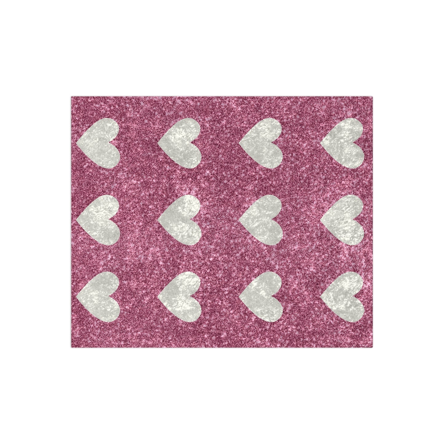 Pink and White Hearts Crushed Velvet Blanket