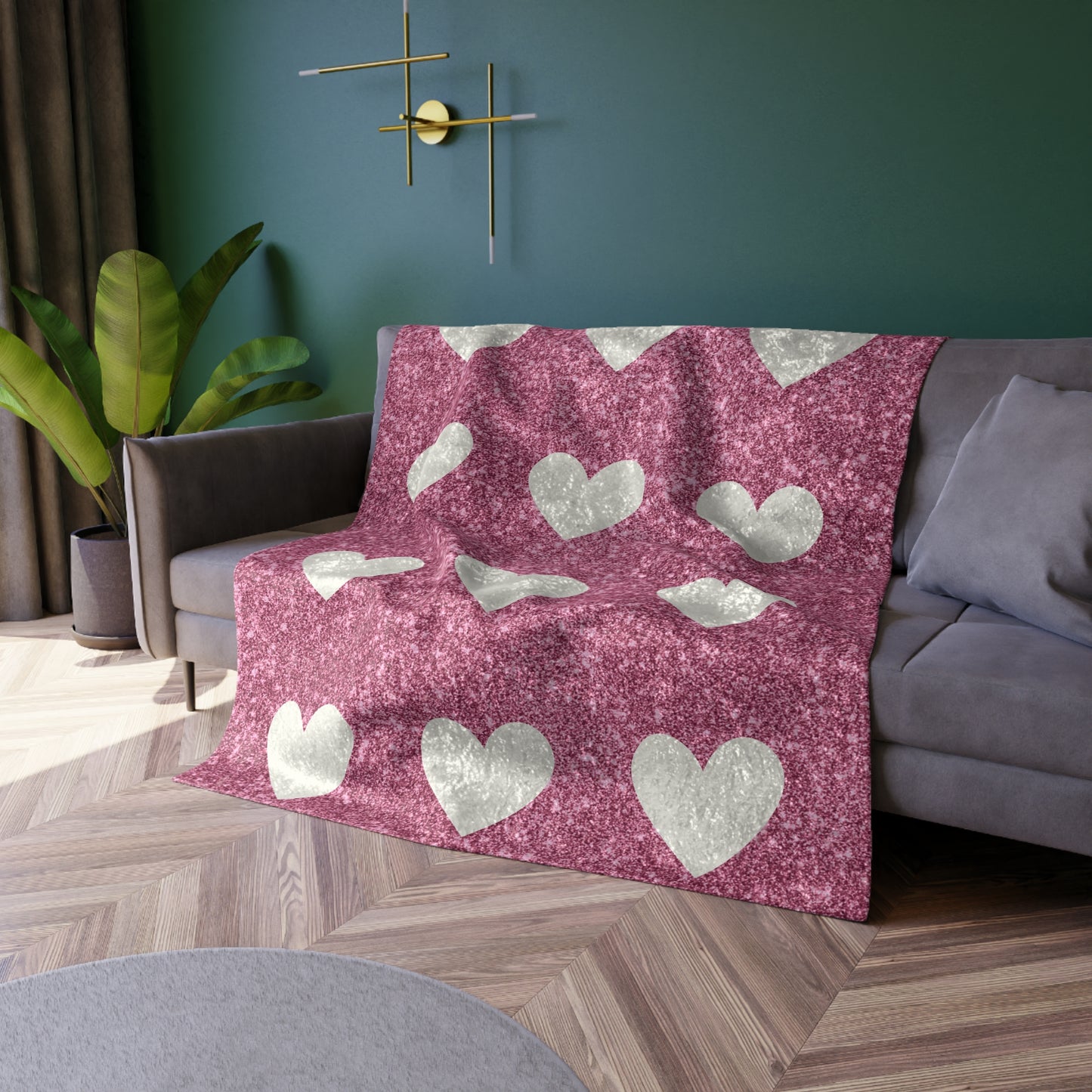 Pink and White Hearts Crushed Velvet Blanket