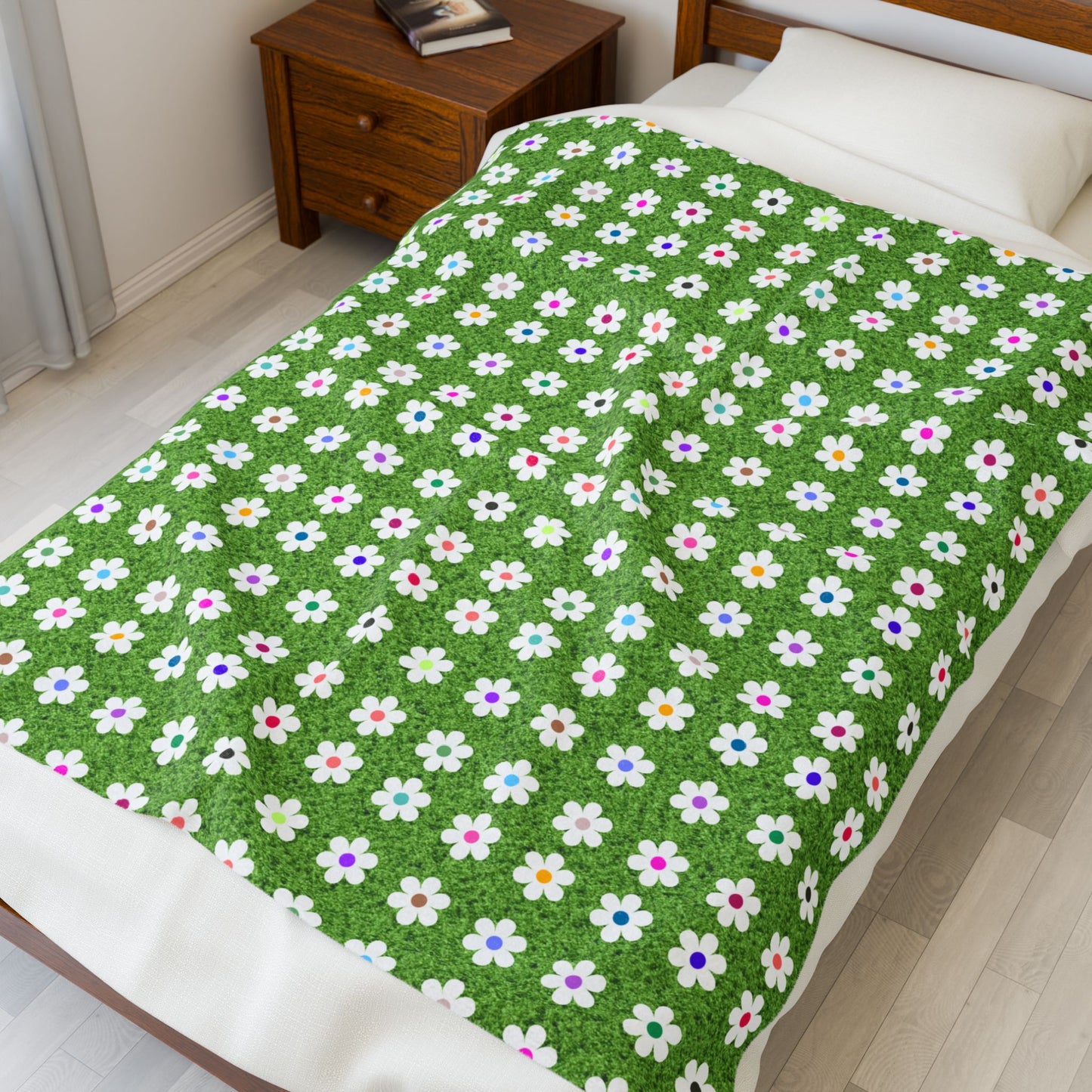 Rainbow Flower Field Velveteen Plush Blanket