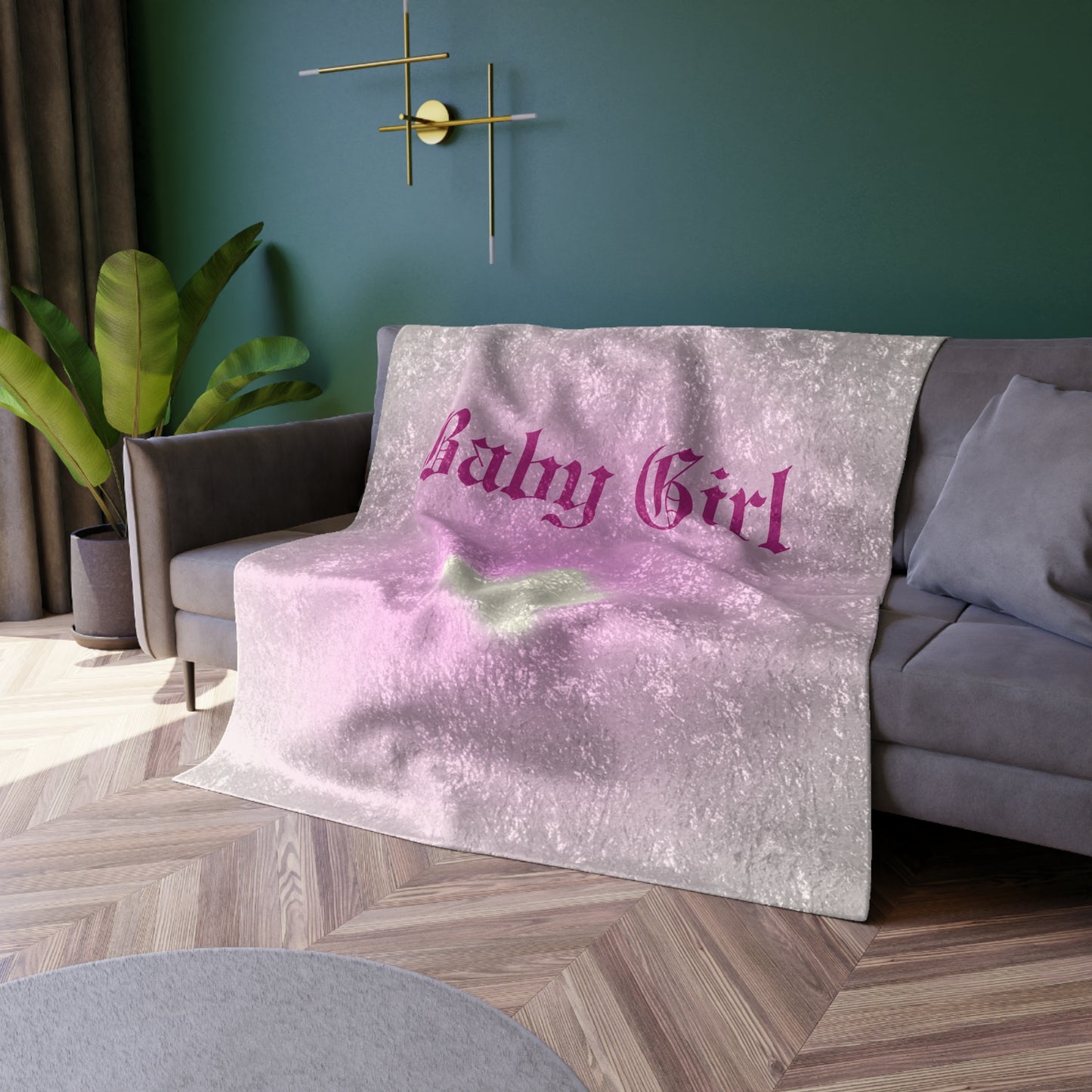 Shiny Pink Babygirl Butterfly Crushed Velvet Blanket