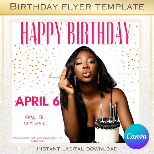 Simple Pink/ Gold Birthday Flyer Template