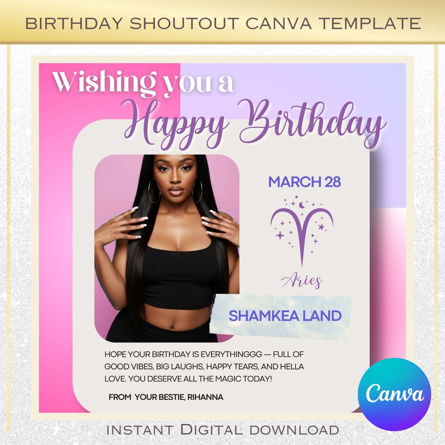Birthday Shoutout Social Media Post Canva Template