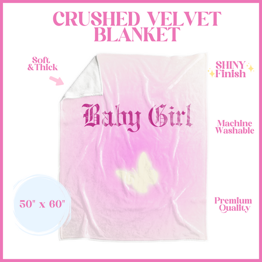 Shiny Pink  Babygirl Butterfly Crushed Velvet Blanket