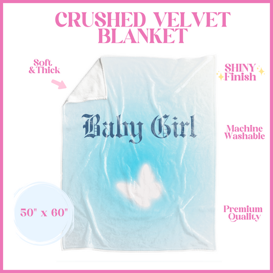 Shiny Blue Babygirl Butterfly Crushed Velvet Blanket