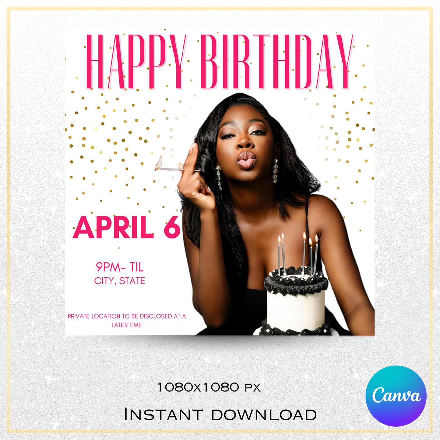 Simple Pink/ Gold Birthday Flyer Template