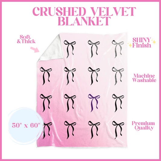 Coquette Bows on Ombre Pink Crushed Velvet Blanket