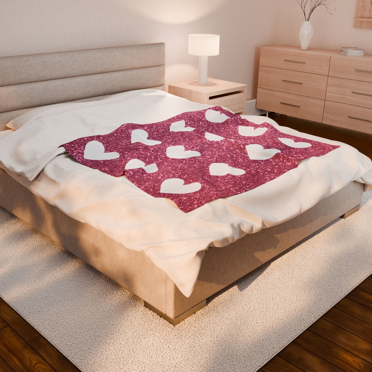 Pink Heart Velveteen Plush Blanket Valentines Day