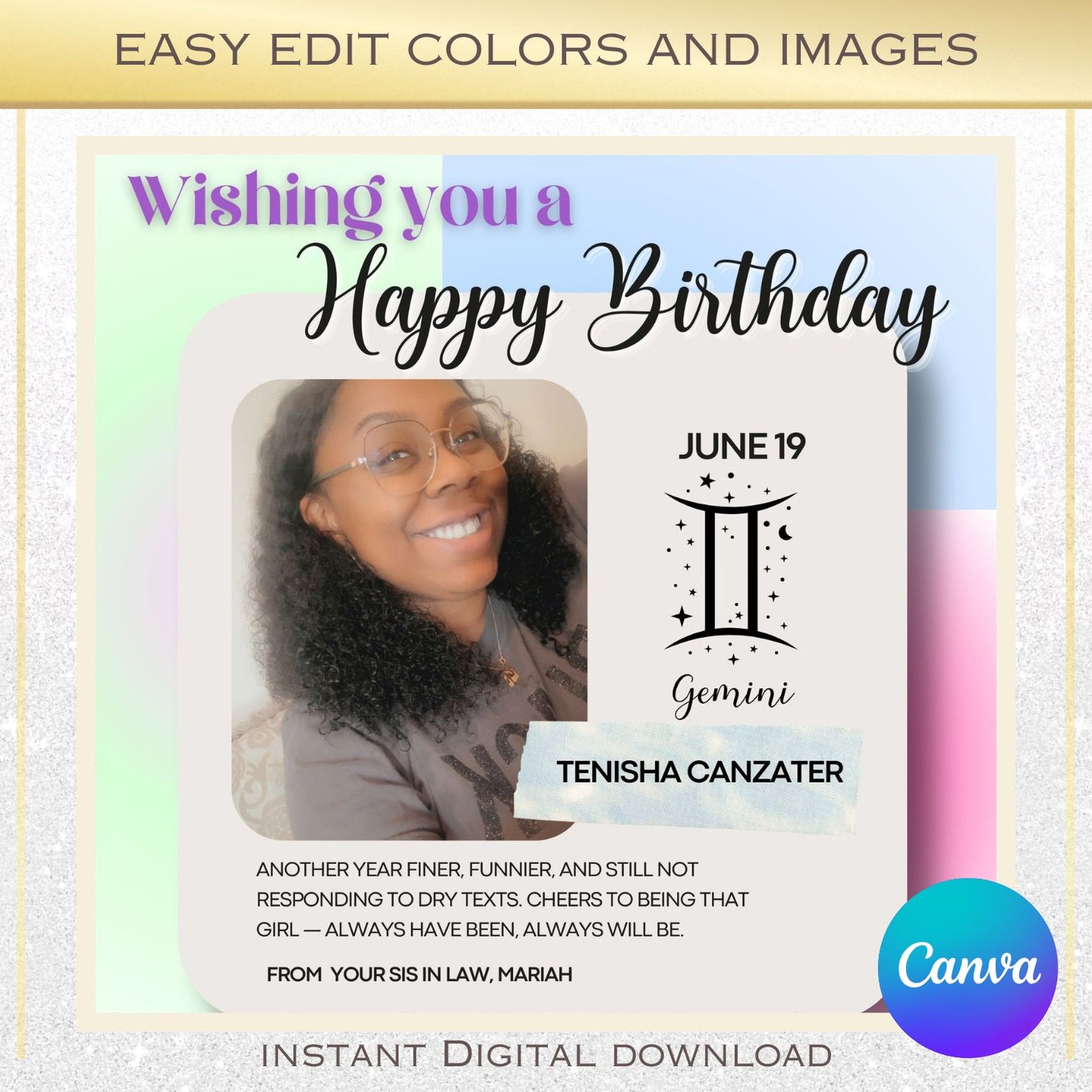 Birthday Shoutout Social Media Post Canva Template