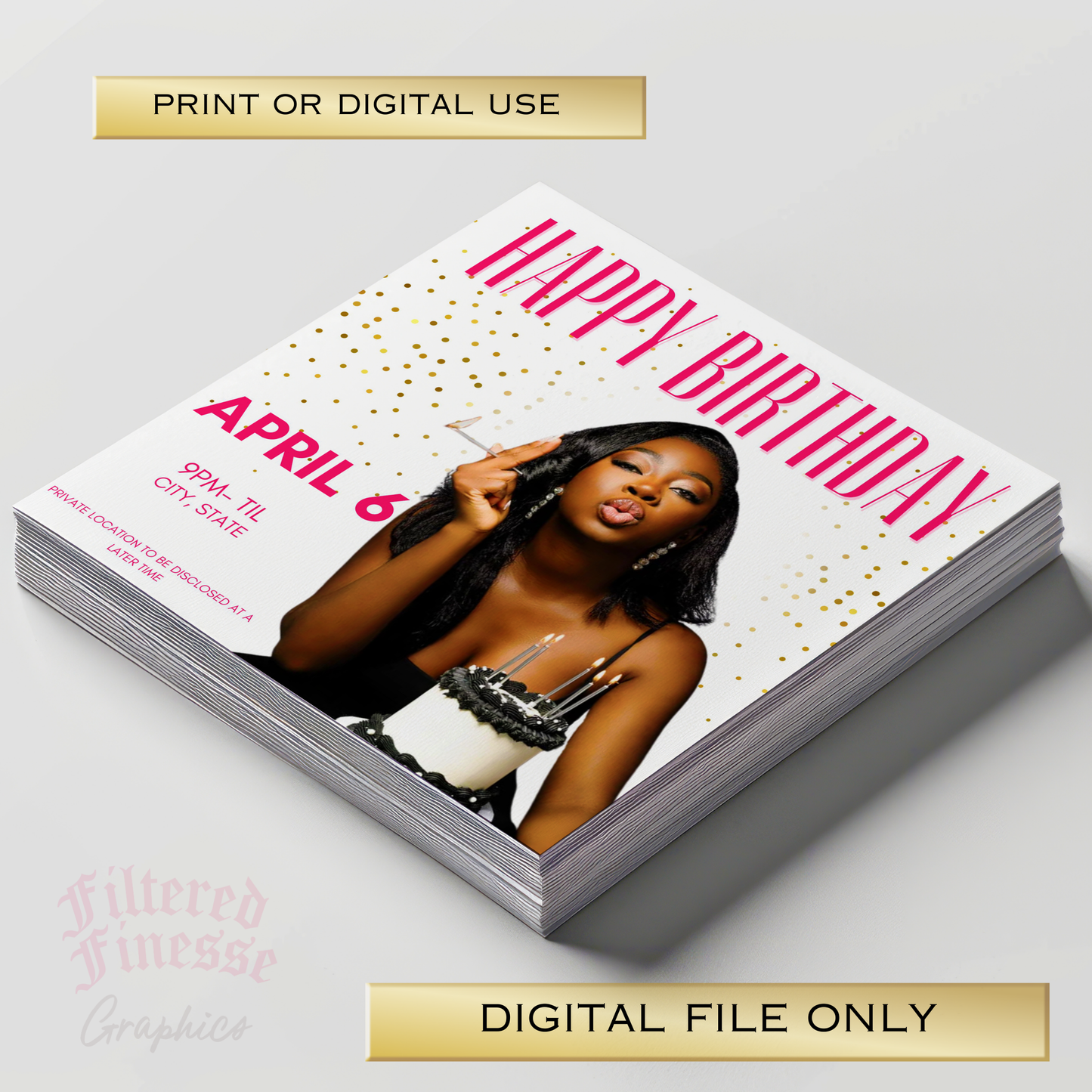 Simple Pink/ Gold Birthday Flyer Template