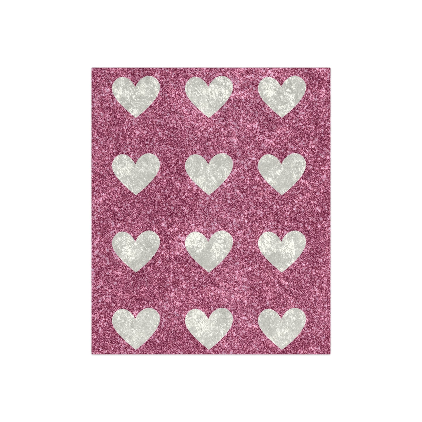Pink and White Hearts Crushed Velvet Blanket
