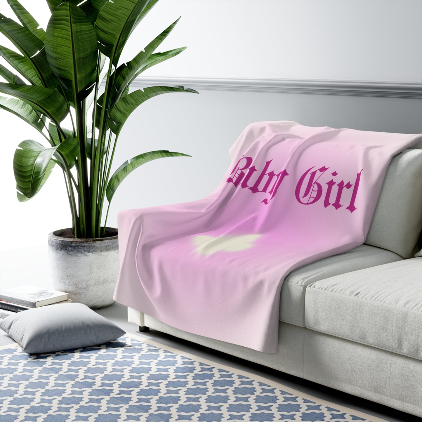 Pink Ombre Babygirl Butterfly Sherpa Blanket
