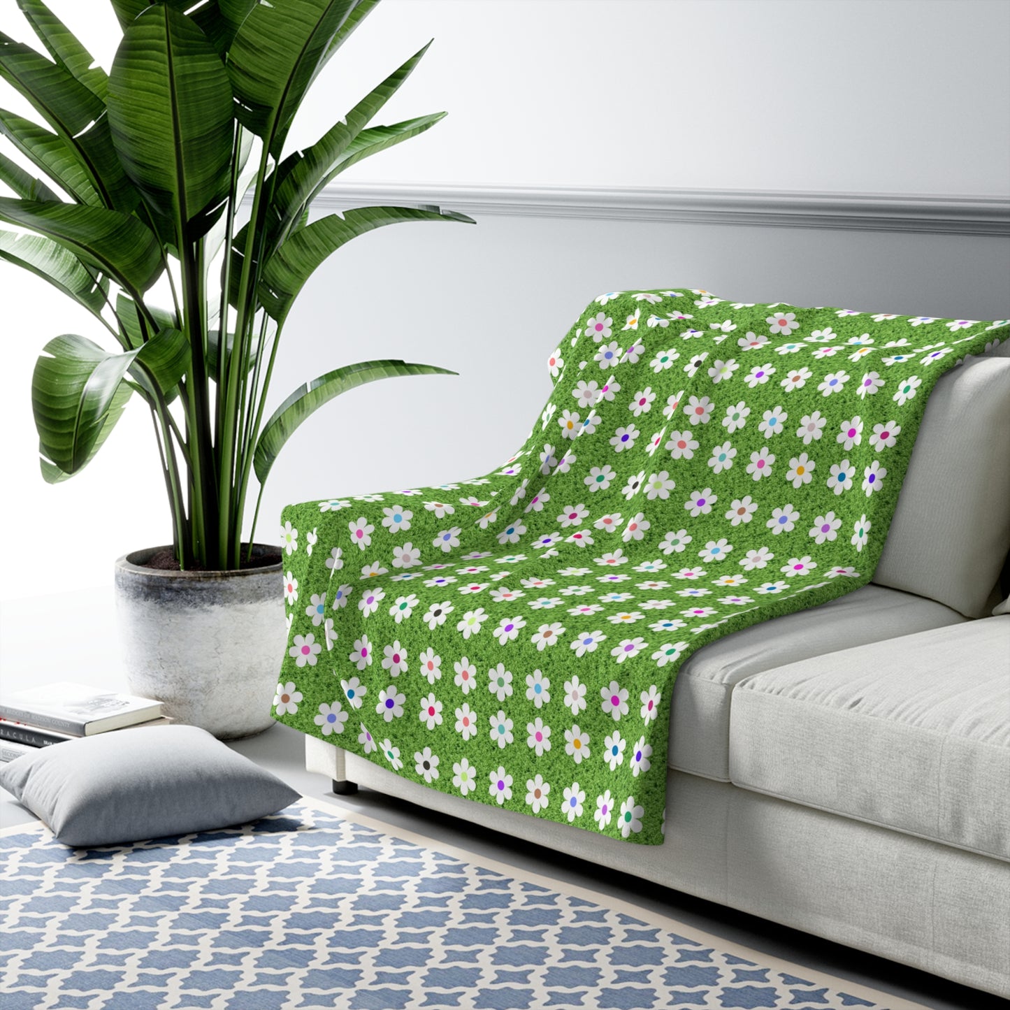 Cozy Colorful Flower Field Sherpa Blanket