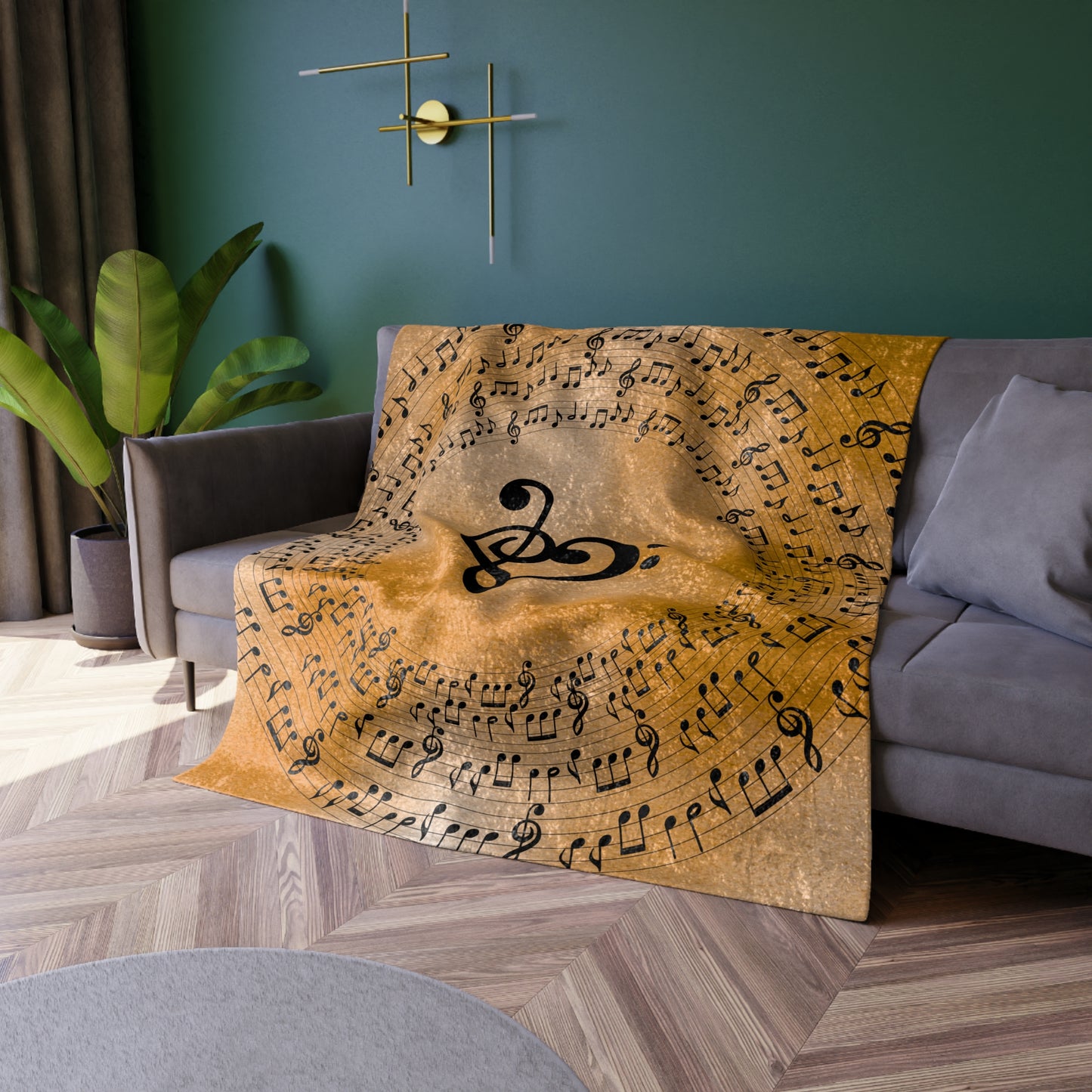 Orange Treble Bass Clef Heart Crushed Velvet Blanket| Music Lover