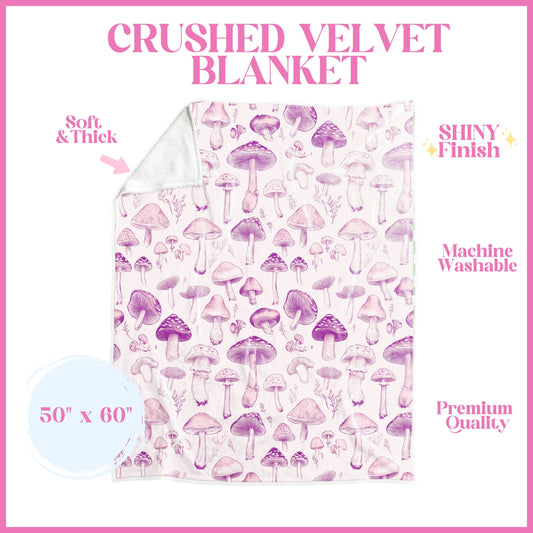 Mushroom Field Purple Crushed Velvet Blanket