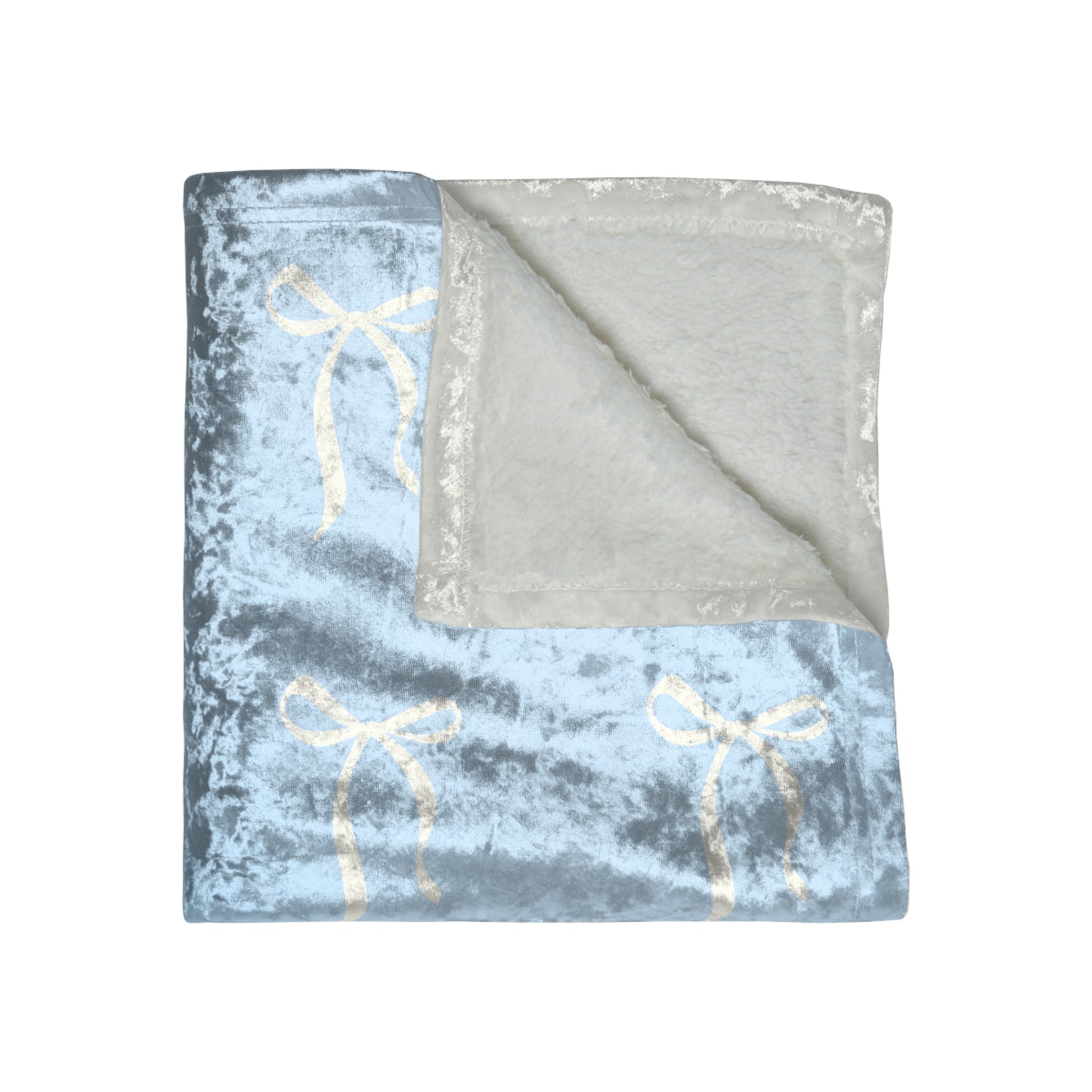 Coquette Bows on Ombre Blue Crushed Velvet Blanket