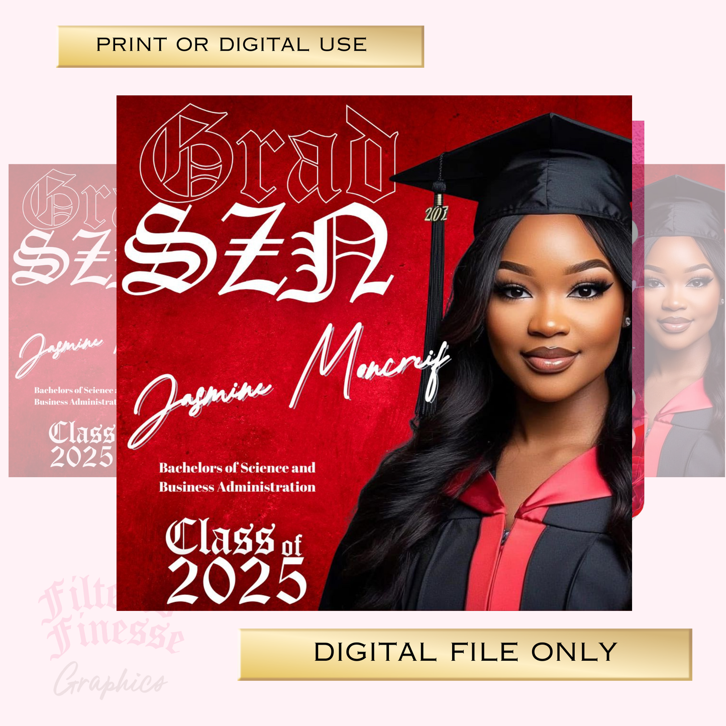 Red Grad SZN Graduation 2025 Flyer Template