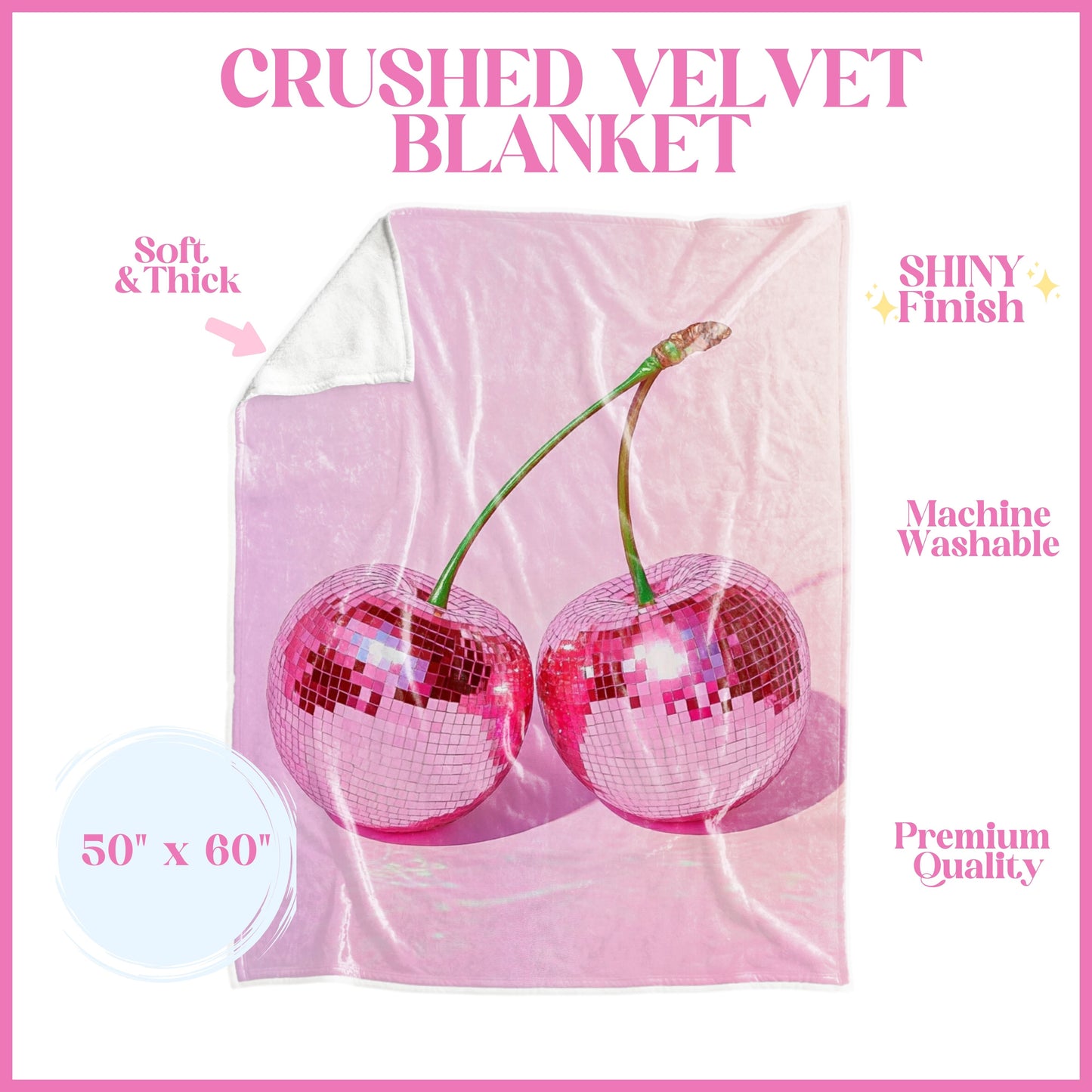 Pink Disco Cherries Retro Crushed Velvet Blanket
