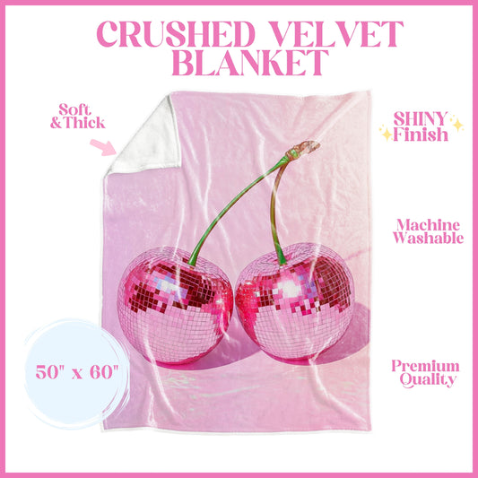 Pink Disco Cherries Retro Crushed Velvet Blanket