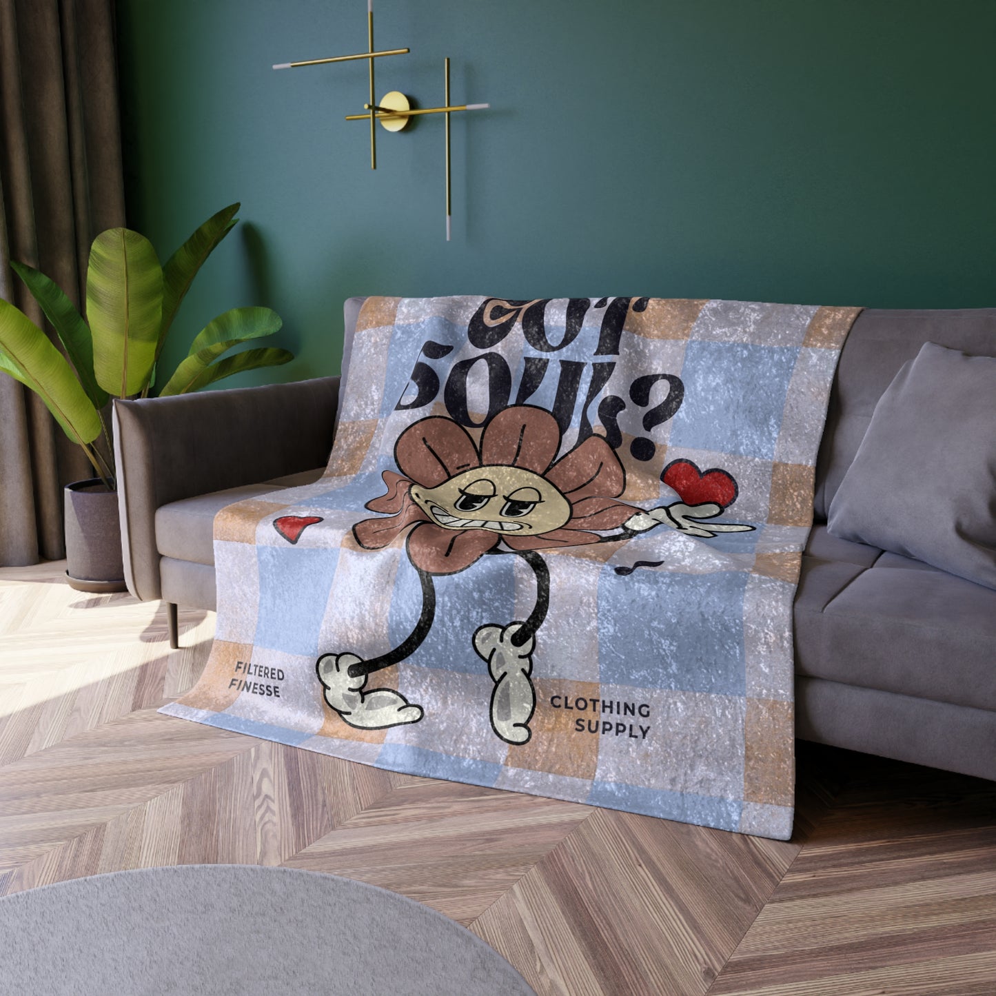 Got Soul Original Flower Character Plaid Crushed Velvet Blanket
