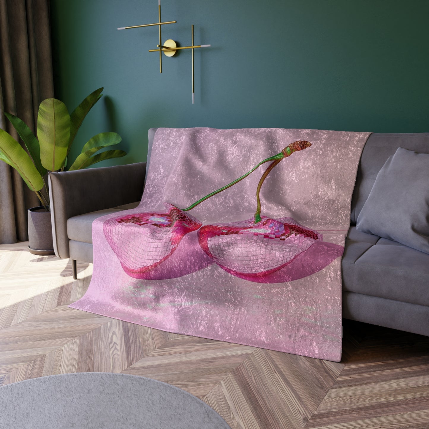 Pink Disco Cherries Retro Crushed Velvet Blanket