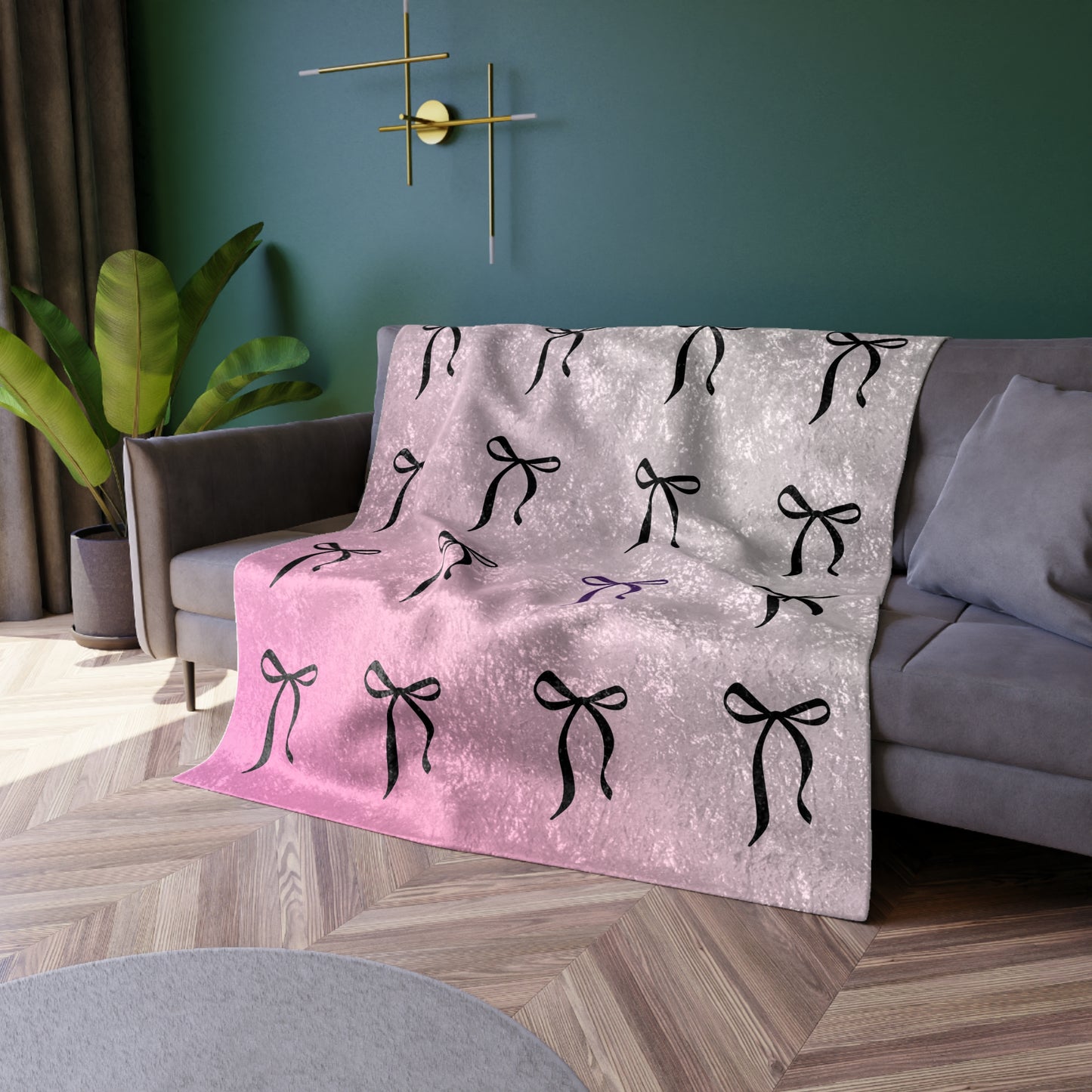 Coquette Bows on Ombre Pink Crushed Velvet Blanket