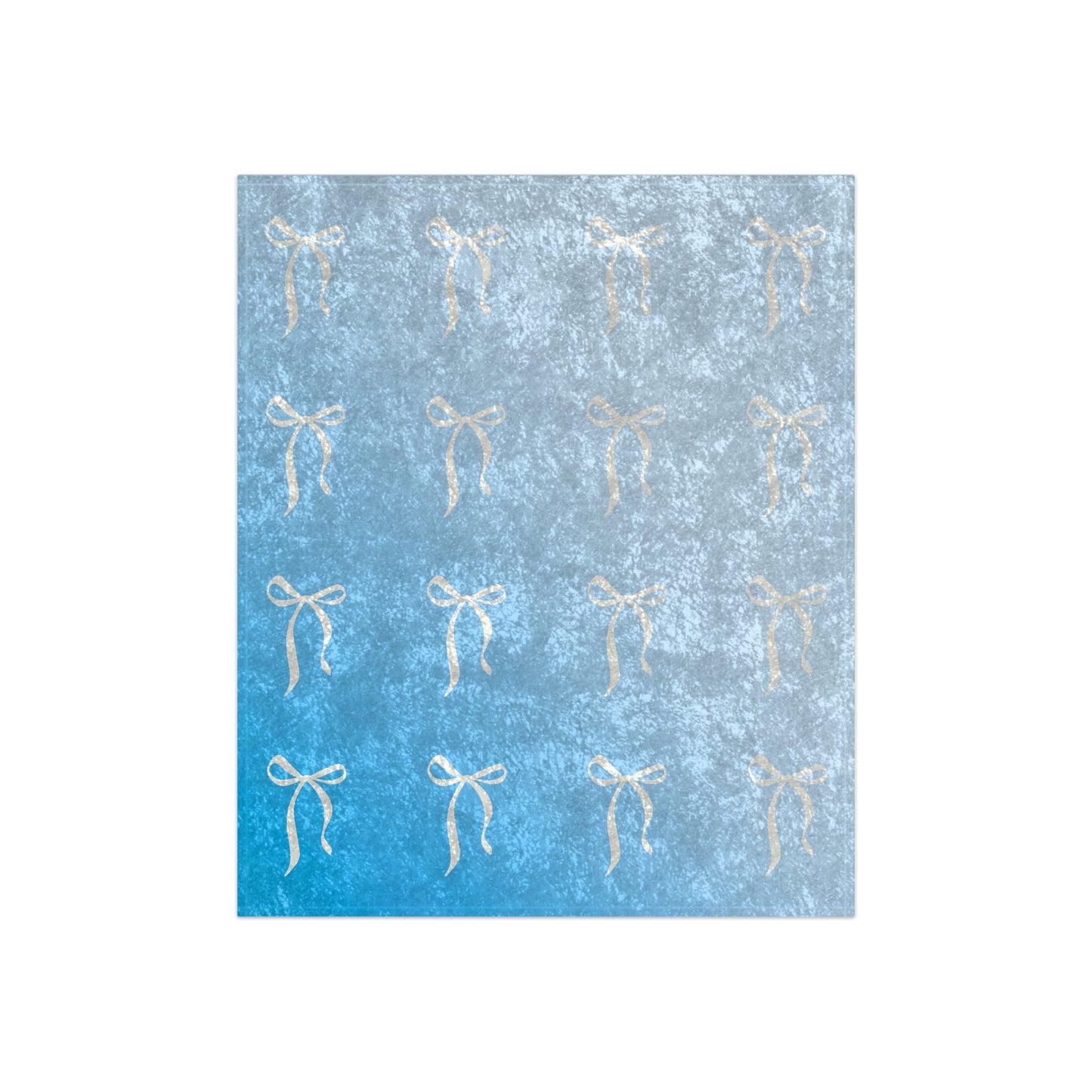 Coquette Bows on Ombre Blue Crushed Velvet Blanket