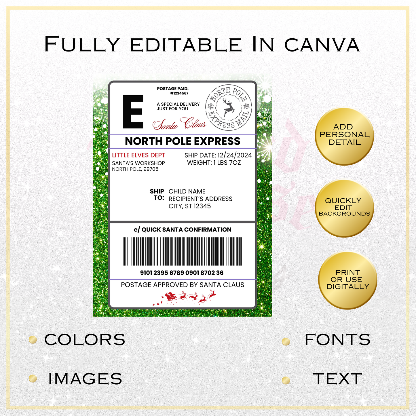North Pole Express Postage Canva Template