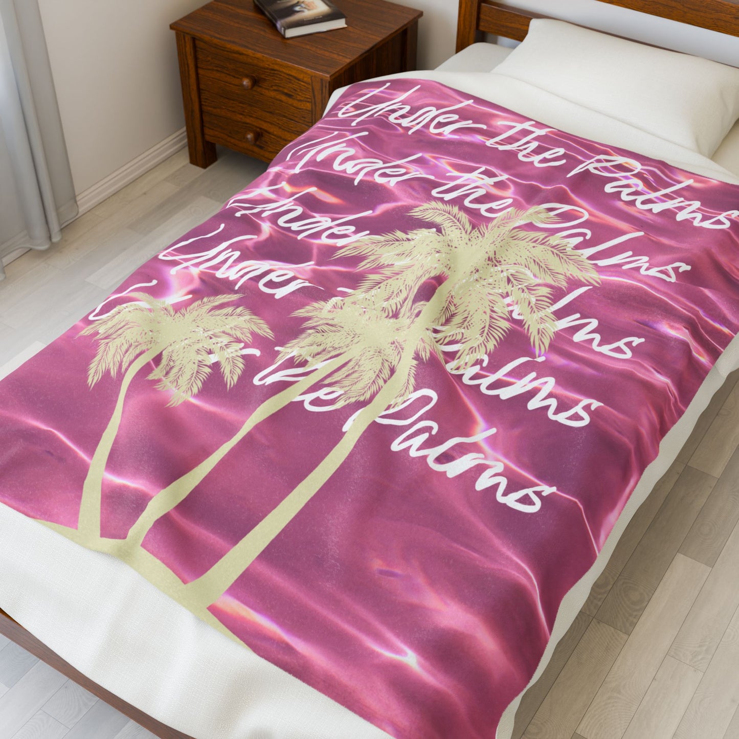 Under the Palms Pink Beach Velveteen Plush Blanket