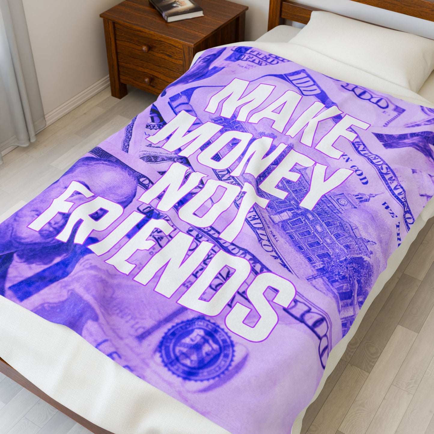 Purple Make Money Not Friends Velveteen Plush Blanket