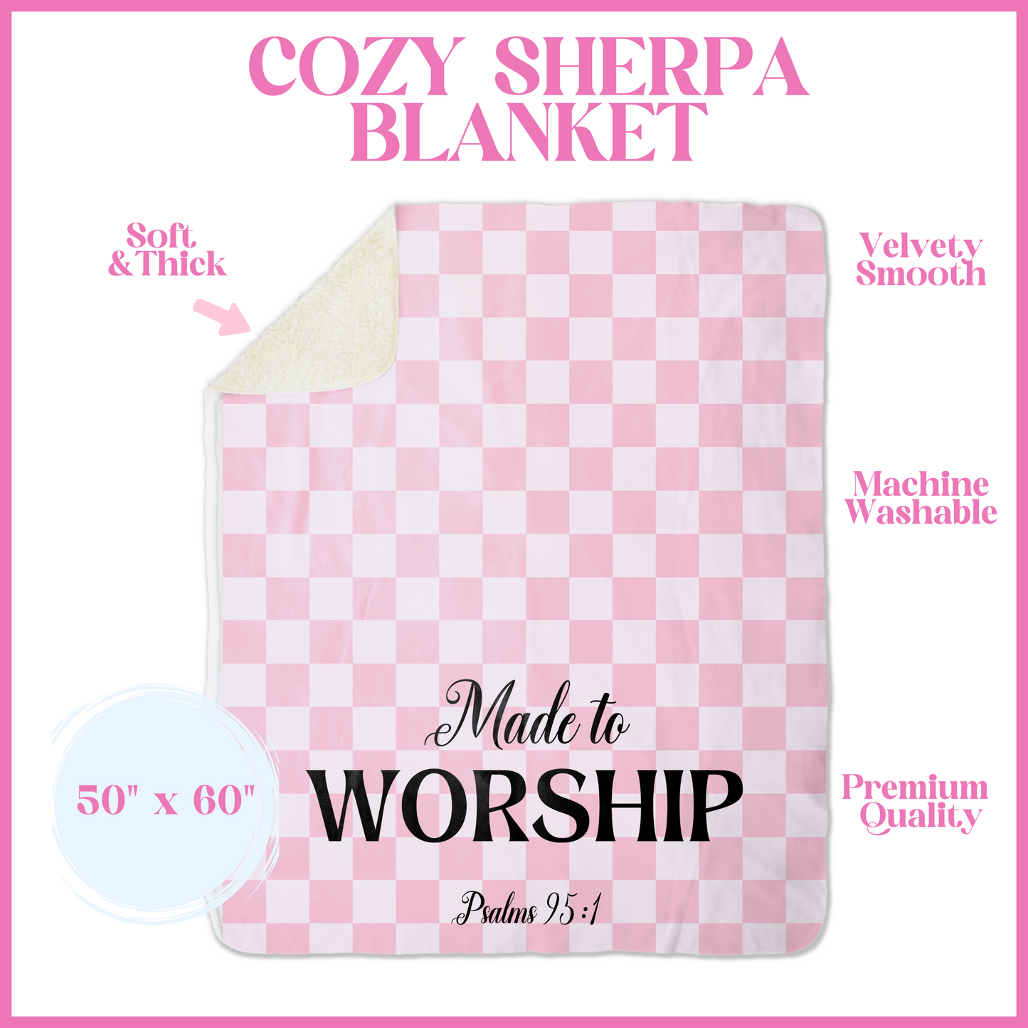 Pink Made to Worship Cozy Sherpa Blanket for HER