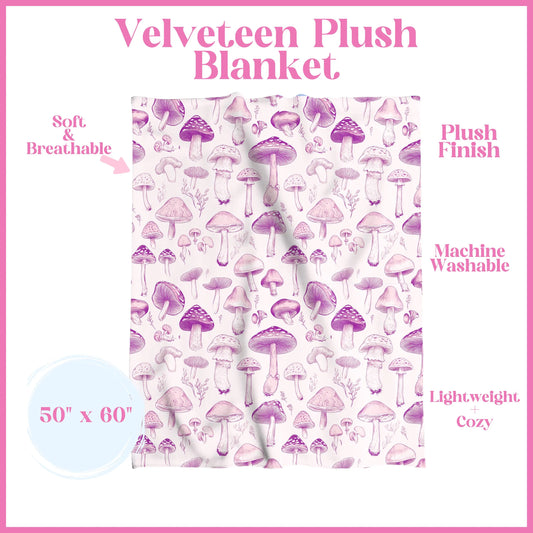 Purple Shrooms Velveteen Plush Blanket