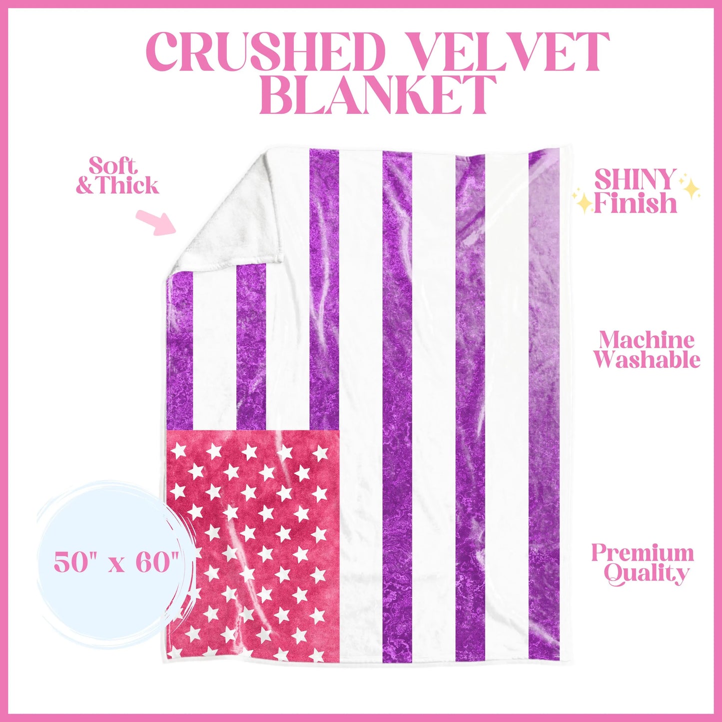 Pink Purple American Flag Crushed Velvet Blanket