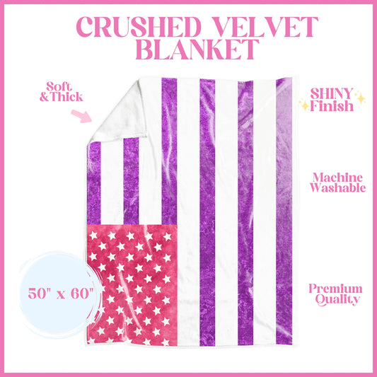 Pink Purple American Flag Crushed Velvet Blanket
