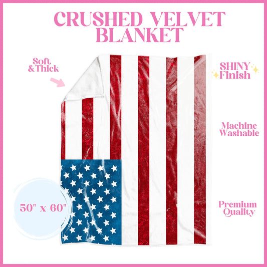 American Flag Red White Blue Crushed Velvet Blanket| Soft Blanket College Room