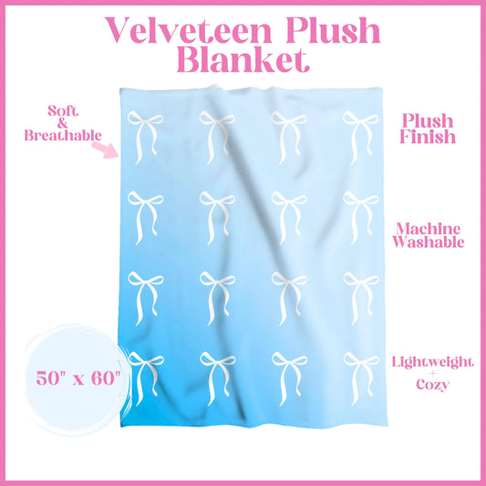 Blue Bow Coquette Girly Velveteen Plush Blanket