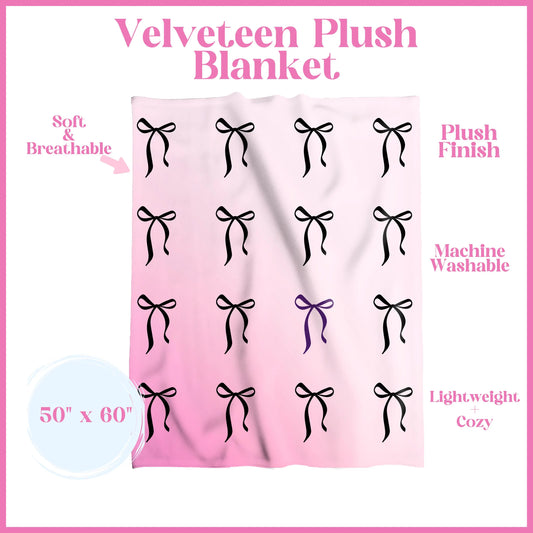 Pink Bow Coquette Girly Velveteen Plush Blanket