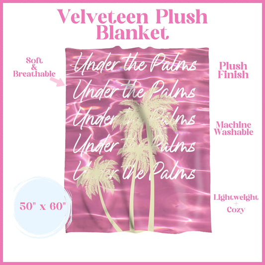 Under the Palms Pink Beach  Velveteen Plush Blanket