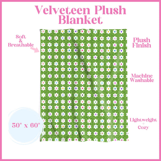 Rainbow Flower Field Velveteen Plush Blanket