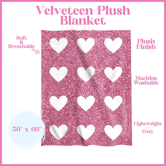 Pink Heart Velveteen Plush Blanket Valentines Day