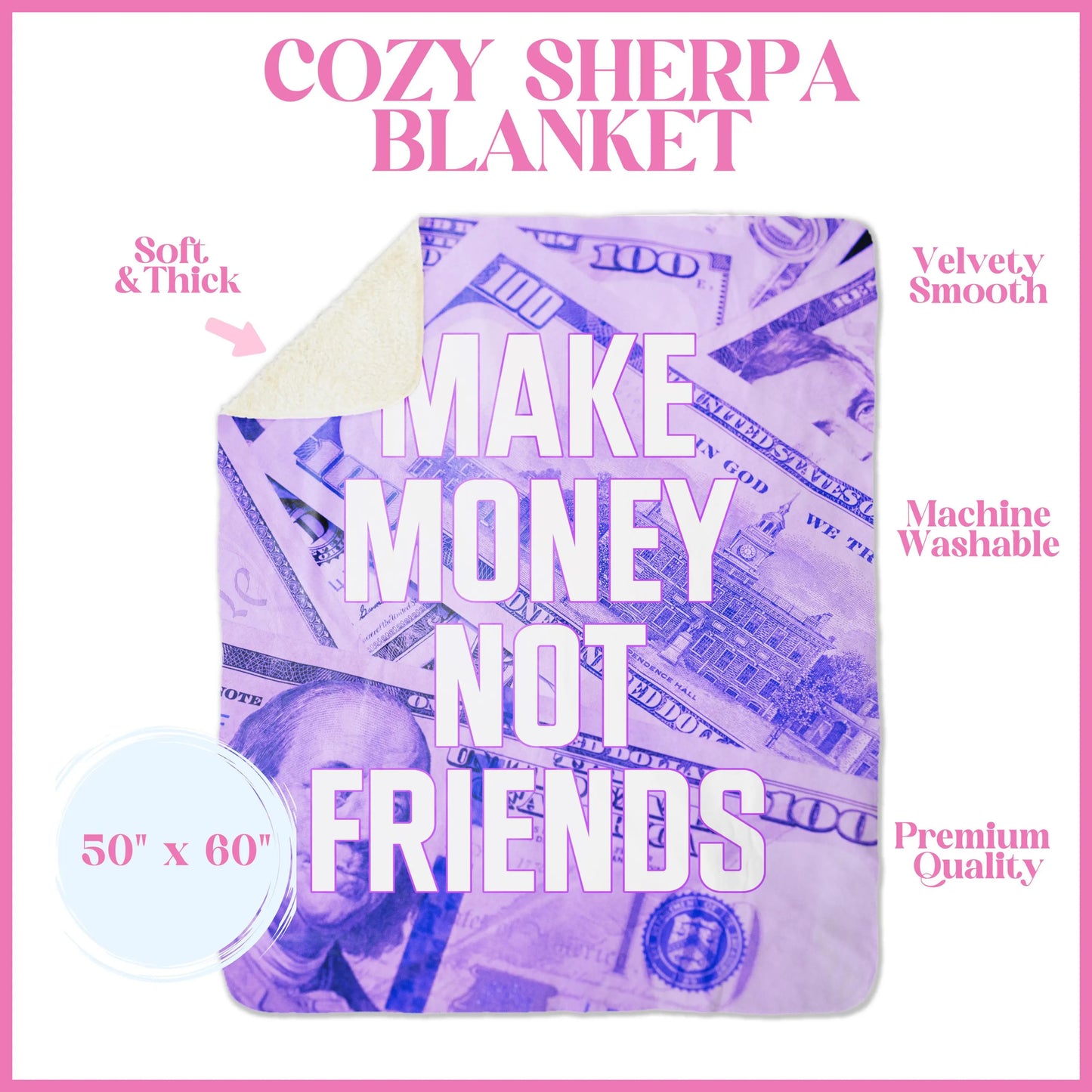Make Money Purple Cozy Sherpa Blanket