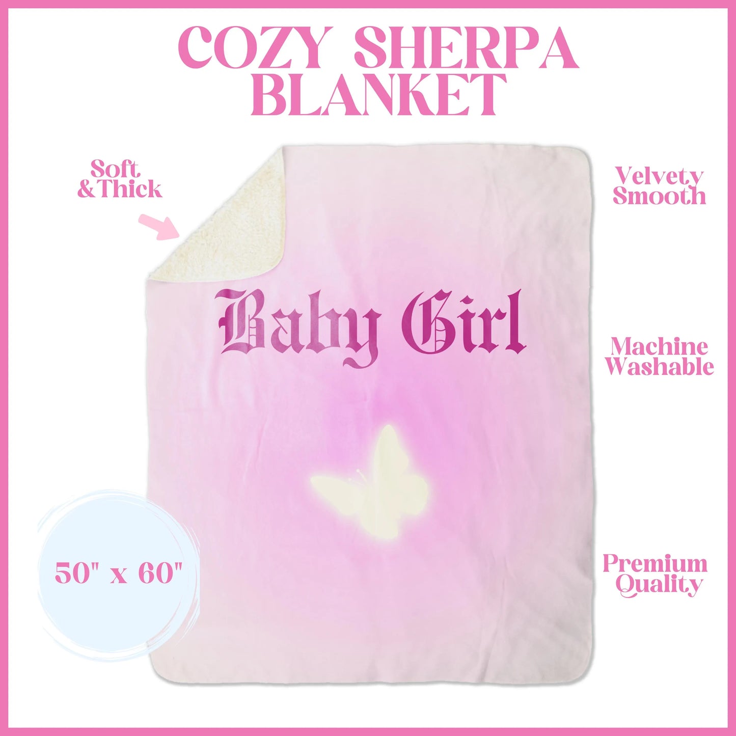 Pink Ombre Babygirl Butterfly Sherpa Blanket