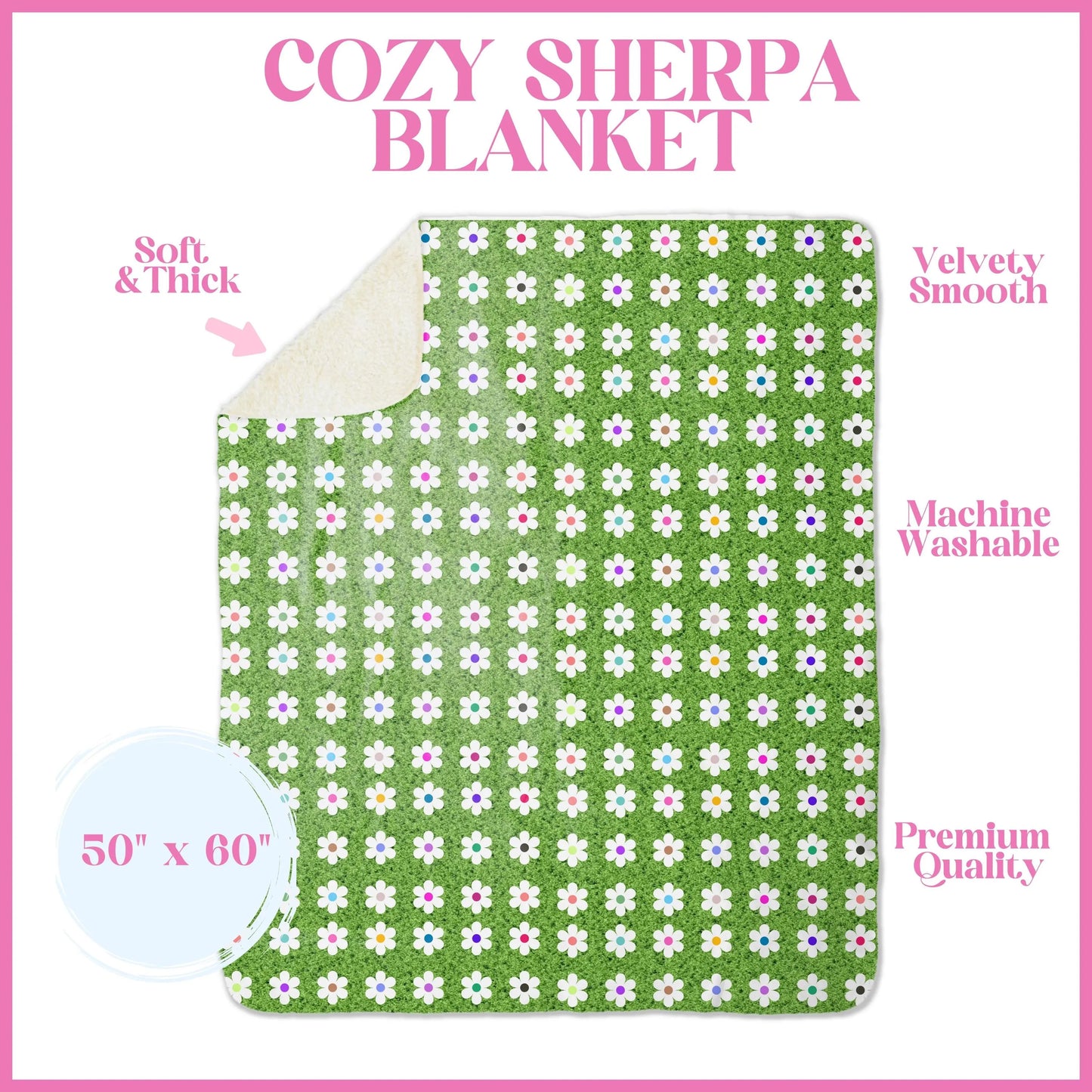 Cozy Colorful Flower Field Sherpa Blanket