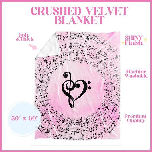 Pink Treble Bass Clef Heart Crushed Velvet Blanket| Music Lover