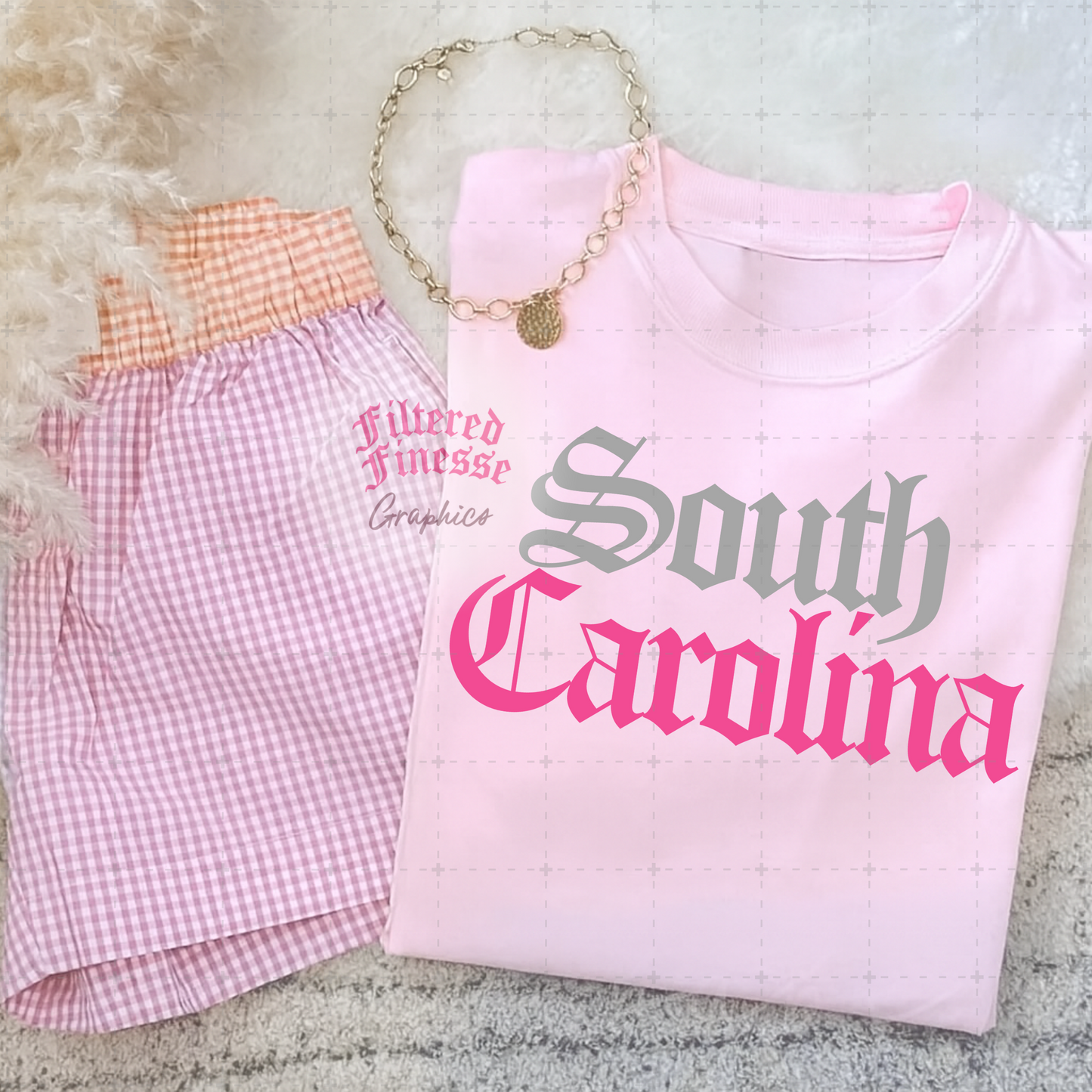 Pink Tshirt w/ Checkered Shorts Mockup Download