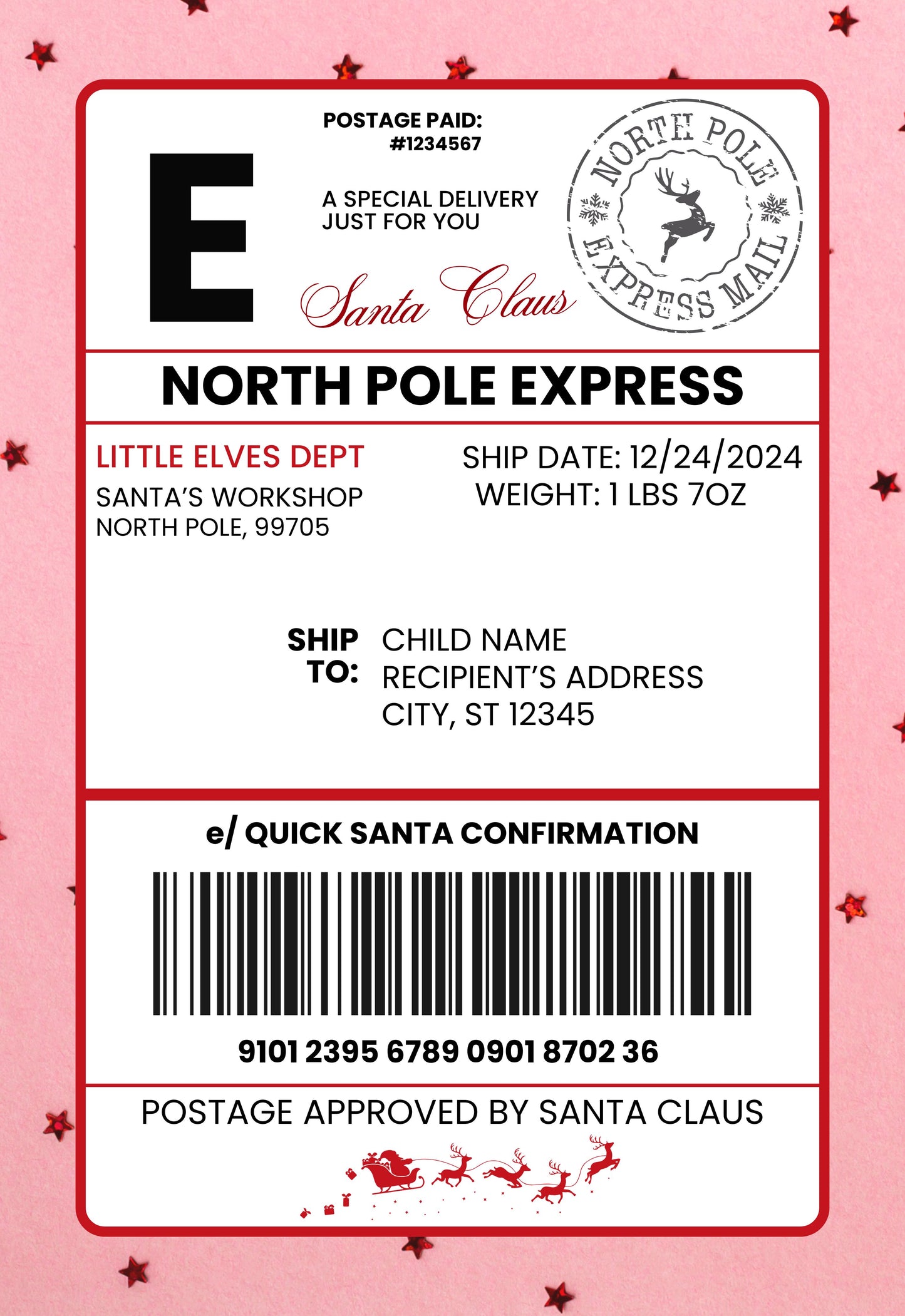 North Pole Express Postage Canva Template